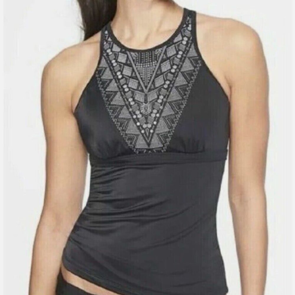 Athleta Ibiza Geo High Neck Bra Cup Tankini Swim Top